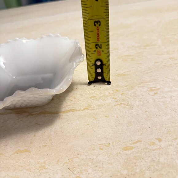 Vintage 6” English Hobnail Diamond Cut Hazel Atlas Square Milk Glass Candy Dish - Picture 6 of 8